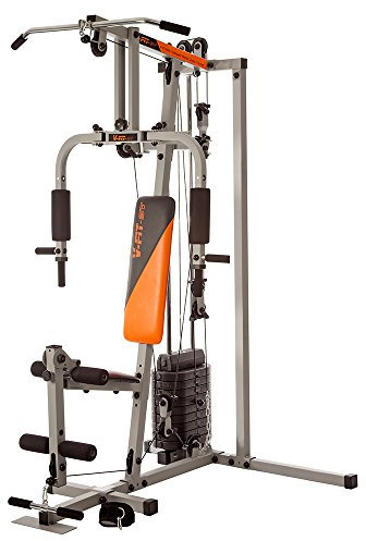 V-fit GY004 - Gimnasio en casa (Cinta Pectoral, 90 kg, Tronco, presión Pectoral, Resistencia, Heavy Duty, 3 Cajas, Compacto), Color Gris, Negro/Naranja