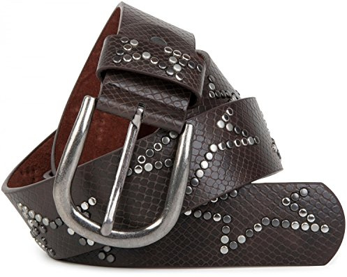 styleBREAKER cinturón de remaches con diseño discreto de remaches de estrellas y relieve de panal en apariencia vintage, reducible, unisex 03010054, tamaño:90cm, color:Marrón oscuro