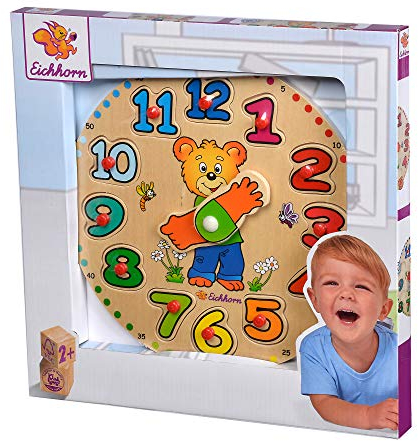 Eichhorn 100005456 - Lernuhr mit 12 Puzzleteilen in verschiedenen Formen und Farben, fördert das Erlernen der Uhrzeit, 25 cm groß, aus 100%FSC zertifiziertem Lindensperrholz, ab 2 Jahren