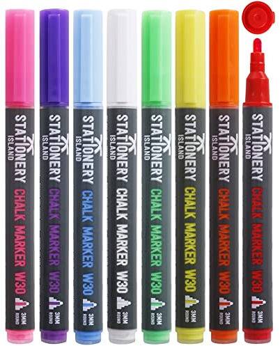 STATIONERY ISLAND Kreidestifte für Tafel Abwaschbar, Kreidestift für Fenster, 8 Farben Kreidemarker für Glas & Tafeln, Bunt Fensterstifte