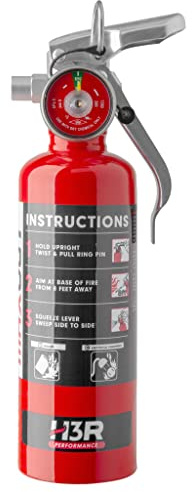 H3R Performance MaxOut Mini Fire Extinguisher for Vehicles – Cars, Trucks, UTVs, RVs & Boats | Off-Road Ready | Refillable Purple K Dry Chemical | Class BC | Mounting Bracket | UL Listed | Red 1.0 lb