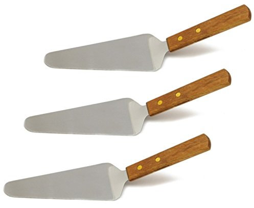 Set of 3, Classic Stainless Steel Blade Pie Server, Wooden Handle, 9-1/2 Inch