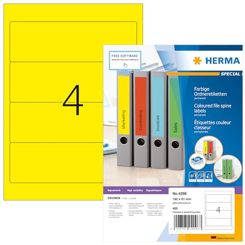 Herma Special - Etiquetas para carpetas archivadoras (192 x 61 mm, 400 unidades), amarillo