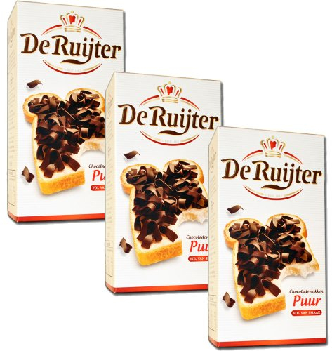 3 X CHOCOLADEVLOKKEN - PUUR - ZARTBITTER SCHOKOLADEN FLOCKEN 200 GR (Gesamt 600g) - BY DE RUIJTER