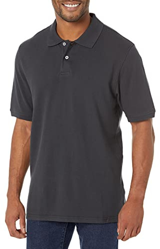 Amazon Essentials Men's Regular-Fit Short-Sleeve Cotton Piqué Polo Shirt (Available in Big and Tall), Black, XXL