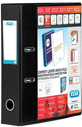 Elba A4 Lever Arch File, 70mm spine, Presentation Folder with Customisable Cover, Portrait, Black (Single)