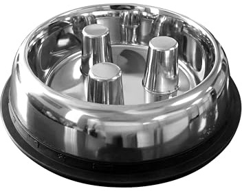 QT Dog - Brake-Fast Slow Feed Stainless Steel Bowl, Non-Slip Design for Large Dogs, Ideal for Dry & Wet Food - 12 Cups (96 Oz)