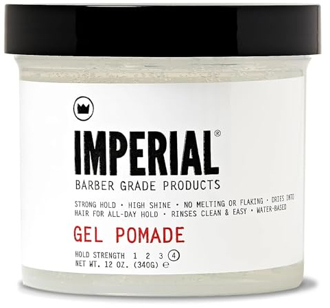 Imperial Barber Grade Gel Pomade - All Day Strong Hold, No Flaking, Water Based, Reactivatable - Natural Men's Hair Styling Product 12oz