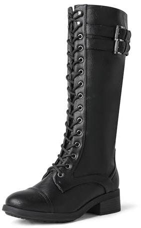 DREAM PAIRS Women's Lace Up Knee High Boots,Black,8