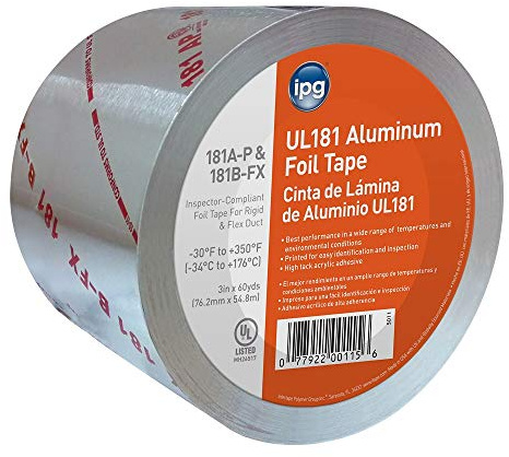 IPG UL181 Aluminum Foil Tape, 2.5 x 60 yd, (Single Roll)