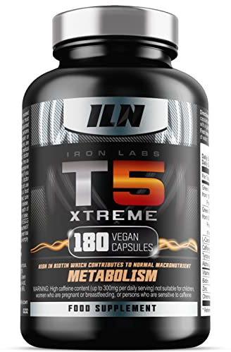 Iron Labs T5 Xtreme for Men and Women – Keto Diet Friendly – Plus Green Tea Extract, L Carnitine and Caffeine – High in Chromium for Macronutrient Metabolism – 180 Vegetarian Capsules