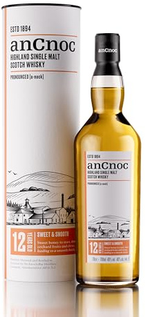 anCnoc 12 Year Old Highland Single Malt Scotch Whisky, 40% ABV, American Oak Ex-Bourbon Cask Matured, 70cl, Multi Award Winner, Knockdhu Distillery