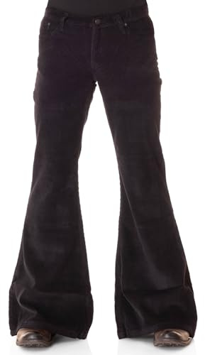 Pantaloni a zampa d’elefante da uomo, in cord, neri, stile anni ‘70, hippie Nero 40W x 32L