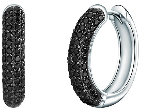 Rafaela Donata Damen Creolen aus 925/- Sterling Silber mit Zirkonia schwarz - Klappcreolen Silbercreolen mit farbigen Steinen