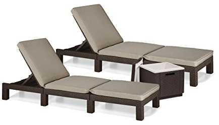 Sonnenliege Gartenliege 2er Set Allibert Daytona Polyrattan Rattanoptik Kühlbox Ice Cube - braun inkl. Auflage