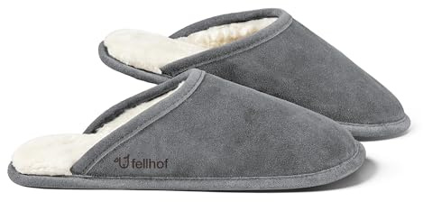 Fellhof Lammfell Hausschuh TRENDY Damen Herren Fell Pantoffeln für Winter & Sommer Hausschuhe aus ECHTEM Lammfell Naturprodukt atmungsaktiv (40/41 Grau)