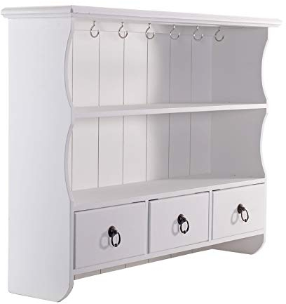 DESIGN DELIGHTS Landhaus WANDREGAL Frieda | weiß, 51x67 cm, mit Schubladen | Küchenregal, Wandschrank, Hängeregal, Shabby Chic Küchenschrank