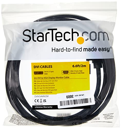 StarTech.com Cavo adattatore monitor DVI a VGA, Cavo Convertitore analogico DVI a VGA, Femmina / Maschio da 15pin, 2m, Nero