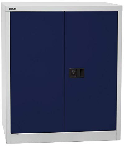 BISLEY Flügeltürenschrank Universal, 1 verzinkter Fachboden, 2 OH, Metall, 505 Korpus Lichtgrau, Fronten Oxfordblau, 40 x 91.4 x 100 cm