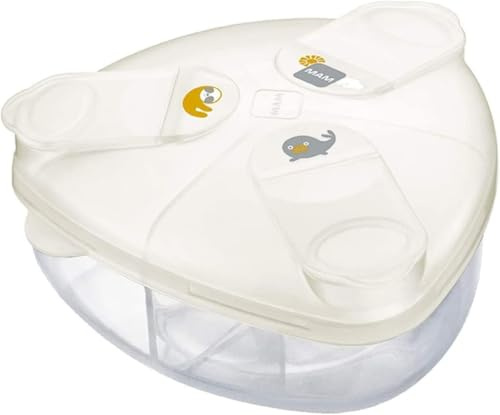 MAM Formula Dispenser | Stores 40g Per Serving and Holds 3 Servings | Spill-Free Snap Cover for Easy Opening | Baby Accessories | White (Various Designs)