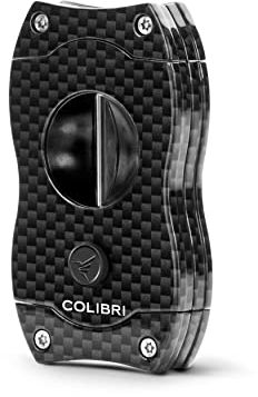 Colibri V-Cut Zigarrenschneider | Schwarzes Kohlefaserdruck | Federauslöser | Tiefer 7mm V-Schnitt | Bis zu 60+ Ringmaß-Zigarren | Ergonomisches Design