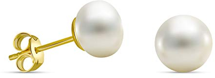 MIORE Ohrringe Gold, 9 Karat Gelbgold 375, Perlen Ohrringe, Ohrstecker Gold mit Weißen Süßwasserperlen, Hypoallergener Ohrschmuck, Perlenschmuck, Schmuck Damen, Goldschmuck in hochwertiger Schmuckbox