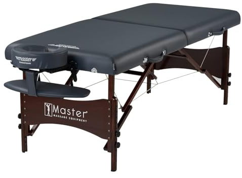 Master Massage Newport Portable Massage Table Package with Denser 2.5 Cushion, Walnut Stained Hardwood, Steel Support Cables, Pillows & Accessories, Royal Blue, 30