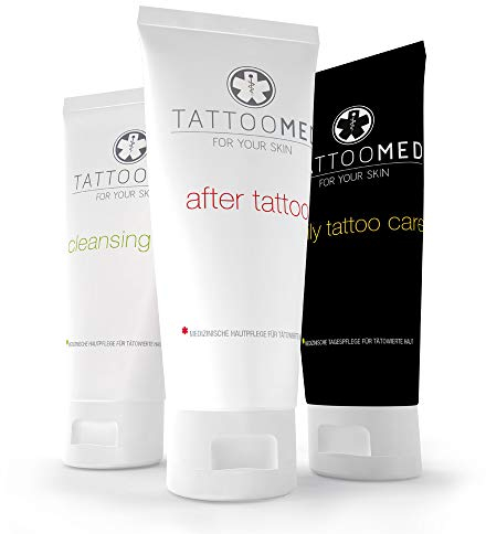 TattooMed Tattoo-Pflege Set, Medizinisches Hautpflegekomplettsystem für tätowierte Haut, 3er Pack (3 x 100 ml)