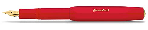 Kaweco CLASSIC SPORT Füllhalter Red mit vergoldeter Edelstahlfeder und Iridiumspitze für Tintenpatronen I Füllfederhalter 13 cm I Füller in Rot I Federbreite: EF (Extra Fein)