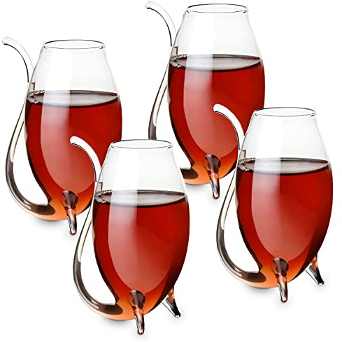 True Douro Port Sippers, Port Wine Glasses Drinking Set, Wine Glass with Straw Built in, Clear Cup, Set of 4, 3 oz Capacity
