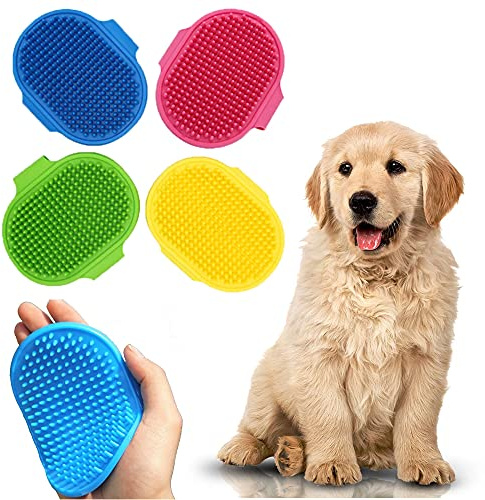 SystemsEleven - Dog Bath Brush - Pet Grooming - Massage Removal Glove - Adjustable Ring Handle