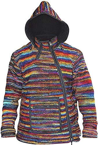 SHOPOHOLIC FASHION Herren-Hippie-Jacke mit überkreuztem Ausschnitt, Kapuze, Batikmuster, Mehrfarbig, wollig, M