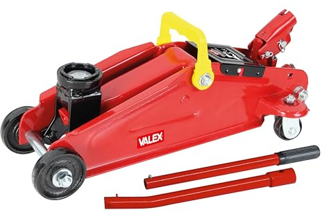 Valex Cric Idraulico a Carrello 2T – Portata 2000 kg, Altezza 135–340 mm, Maniglia Trasporto, Valigetta in Plastica Inclusa