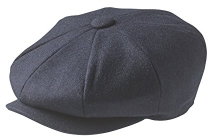 PEAKY BLINDERS 8 Piece 'Newsboy' Style Flat Cap -Melton Wool Fabric Navy Blue