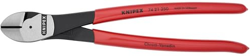 KNIPEX Tools - High Leverage Diagonal Cutters, 12 Degree Angled (7421250SBA), Red, 10 inches