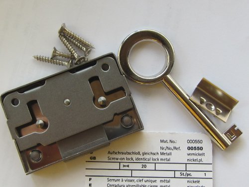 Hettich Aufschraubschloß, 20mm Dornmaß, gleichschließend, Metall vernickelt, 1 Stück, 00550