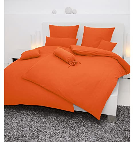Janine Bettwäsche Seersucker Uni Piano 135x200 cm inklusive Kissenbezug 80x80 cm orange