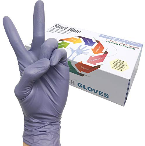 Infi-Touch Disposable Gloves , Steel Blue Heavy Duty Nitrile Gloves, 9.5 Length, Powder Free, 6 Mil Thickness , X-Large , Pack of 100