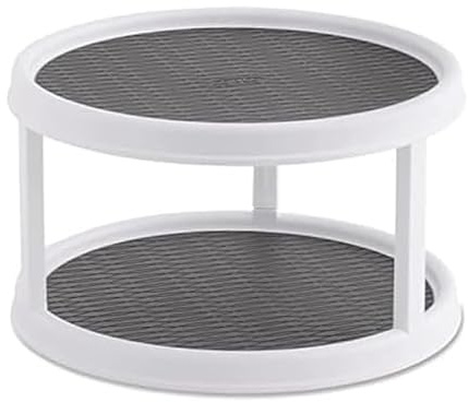 Copco Non-Skid Turntable, 2-Tier, 12-Inch, Durable & Easy Clean, White/Gray