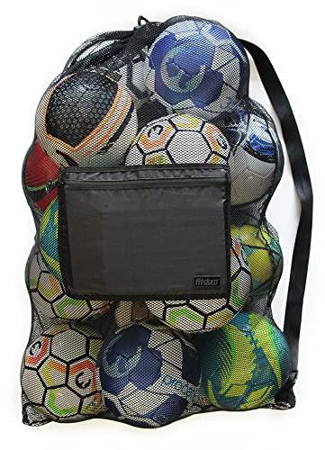 Fitdom Extra Large Heavy Duty Mesh Bag. Best for Soccer Ball, Water Sports, Beach Cloth, Swimming Gears. Adjustable Shoulder Strap. Secure Side Pocket