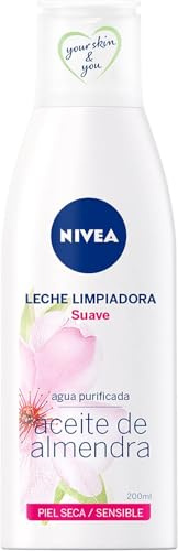 NIVEA Leche Limpiadora Suave (1 x 200 ml), limpiador facial con aceite de almendras, leche hidratante para piel seca y sensible