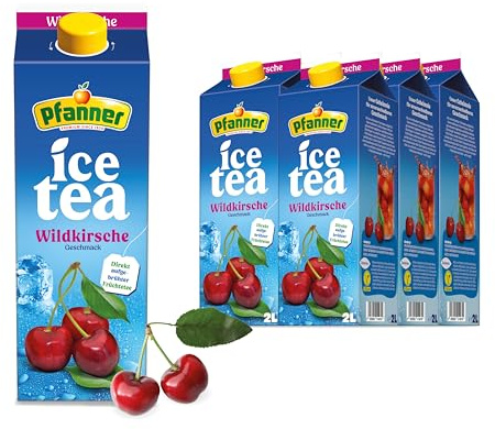 Pfanner Eistee Wildkirsche im Vorratspack – Direkt aufgebrühter Früchtetee mit Kirschsaft verfeinert (6 x 2 l)
