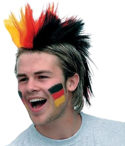 Bull & Bear Deutschland Perücke Irokese, Fußball EM 2024 Deutschland Kopfschmuck, in Schwarz Rot Gold, Fanartikel für Fanmeile und Public Viewing