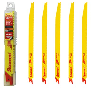 Starrett, 5 Hojas de sierra de sable Bi-metal Multi 3XPOWER, Especial demolición y excarcelación, Color Amarillo, 305 mm - 10-14D - BT121014-5