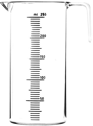 Fripac-Medis Messbecher (Messzylinder) mit Messskala von 5-250 ml, zum Abmessen von Flüssigkeiten/Feststoffen, transparent