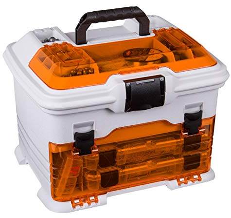 Flambeau Outdoors T4P Pro Multiloader Tackle Box - Portable Fishing Lure Organizer Station With Zerust Anti-RustTechnology, Includes 5 Removable Tuff Tainer Tackle Boxes, White/Orange