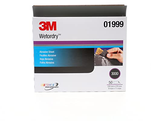 3M Wetordry Abrasive Sheet, 01999, 3000, 9 in x 11 in, 50 Sheets per Carton