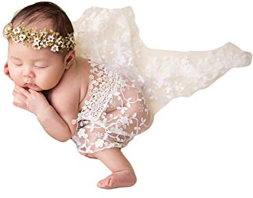 Luxury Newborn Boy Girl Baby Photography Props Wrap Lace Yarn Cloth Blanket (White)