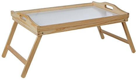 Premier Housewares Pinewood Bed Tray with White Top and Folding Legs, 21 x 50 x 31 cm