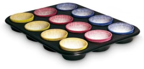 Guardini, Stampo 12 muffins + 60 pirottini in carta, Acciaio con rivestimento antiaderente, Nero, Made in Italy, Linea Gardenia